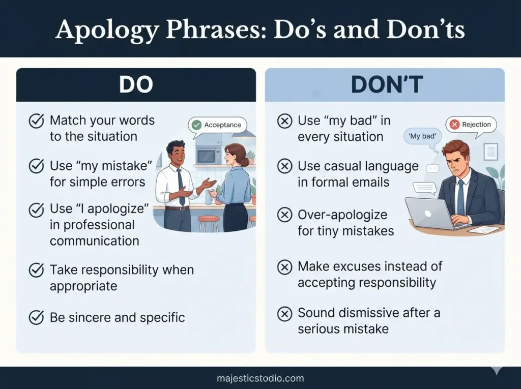 Dos and don’ts for using apology phrases in English communication