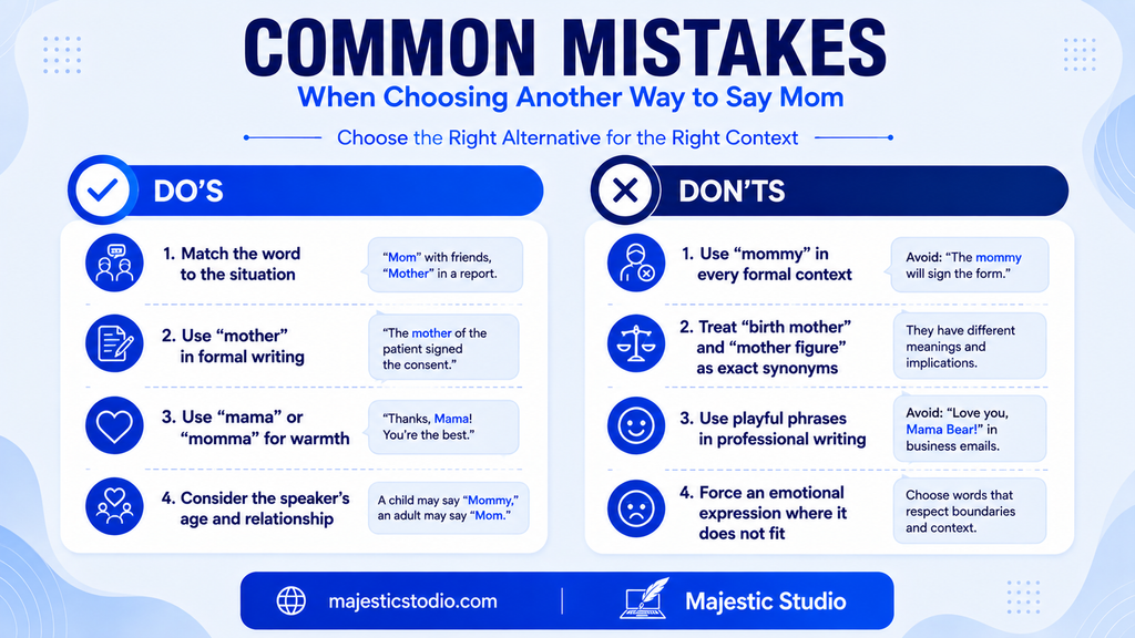 Do and don't infographic showing common mistakes when choosing alternatives for mom