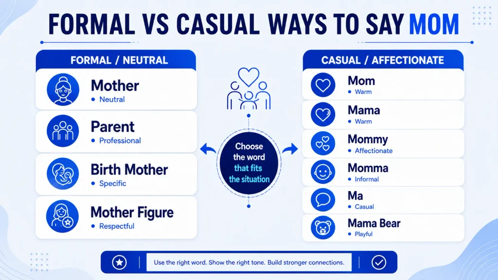 Formal and casual ways to say mom compared by tone and usage