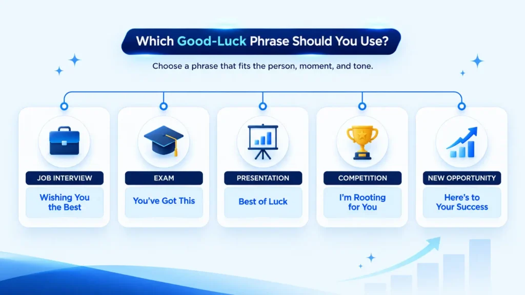 Good luck phrase cheat sheet for interviews, exams, presentations, competitions, and opportunities
