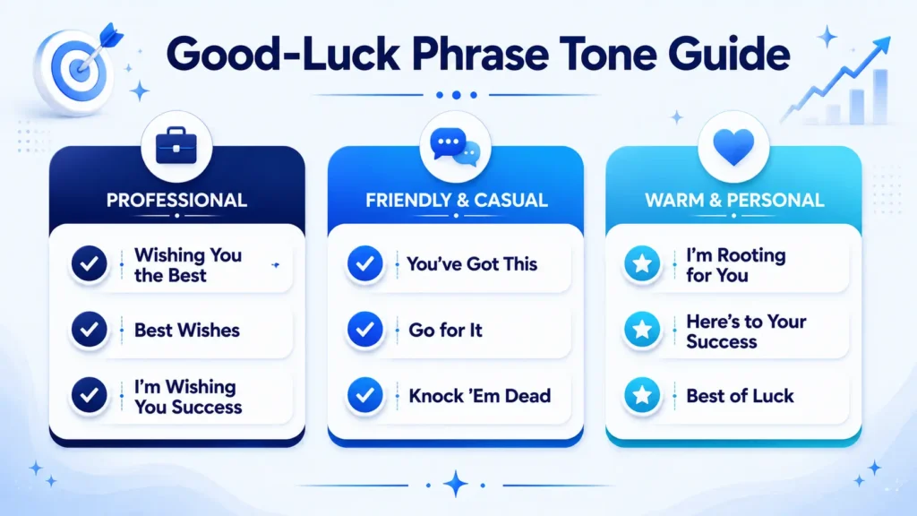 Comparison of professional, casual, and warm alternatives to good luck