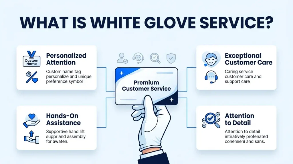 Infographic explaining white glove service as personalized and attentive customer care