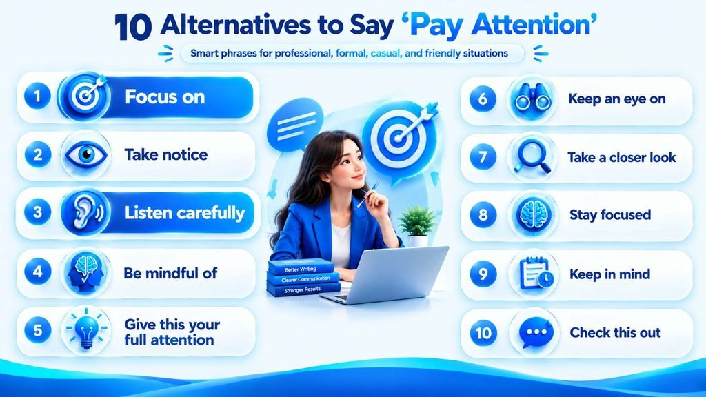 10 alternatives to say pay attention in professional and casual English