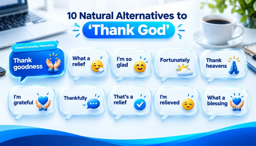 10 alternatives to say thank God including thank goodness what a relief and fortunately