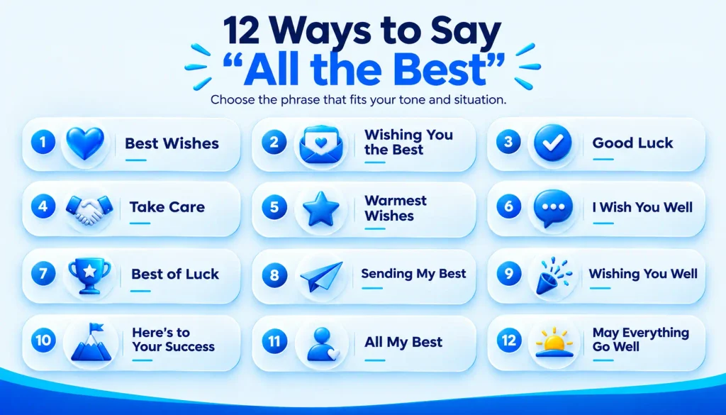 12 alternatives to all the best including best wishes good luck and take care