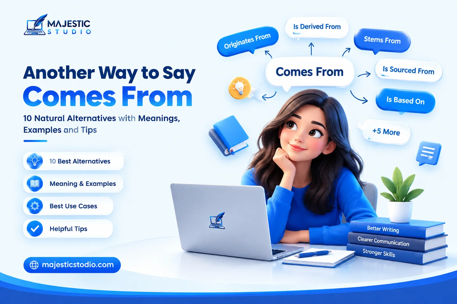 another way to say comes from