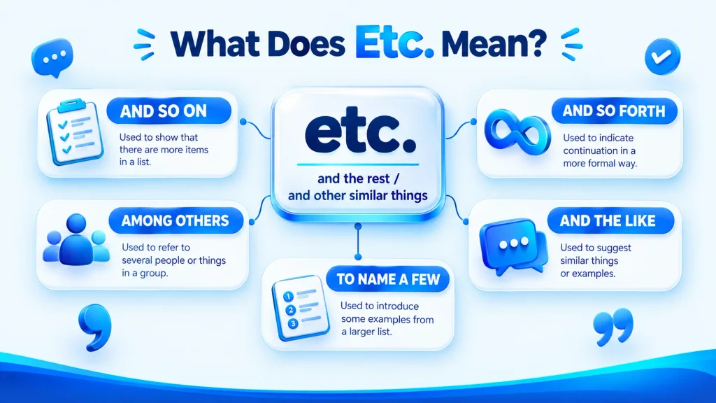 Another way to say etc meaning and common alternatives infographic