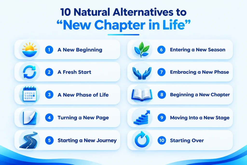 Ten alternatives to say new chapter in life including fresh start and new beginning