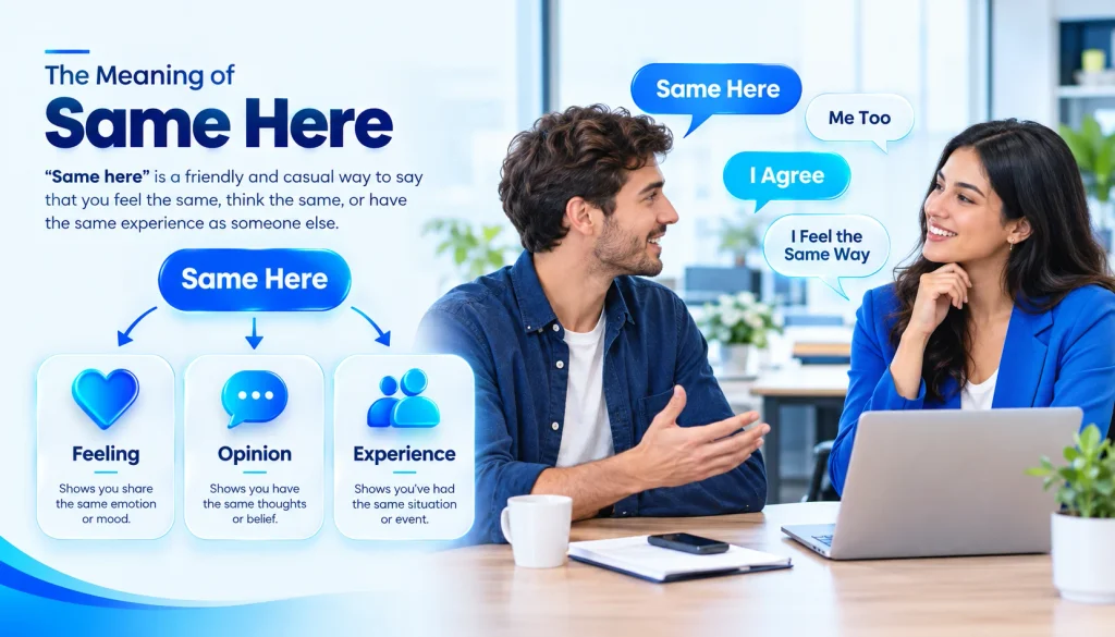 Visual explanation of what “same here” means with shared feelings, opinions, and experiences