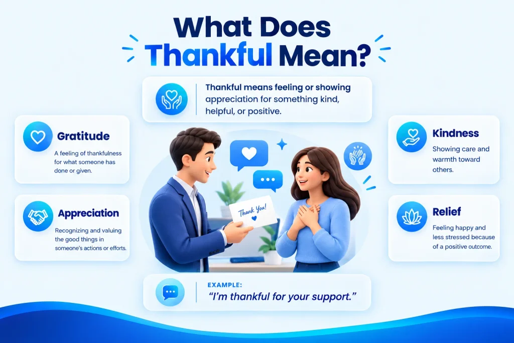 Another way to say thankful meaning and examples in American English