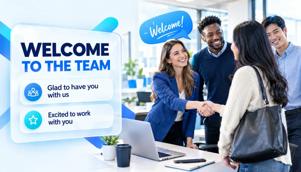 Another way to say welcome to the team in a professional workplace