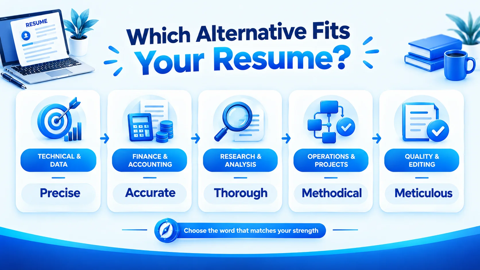 Best alternatives to detail-oriented for different resume job roles