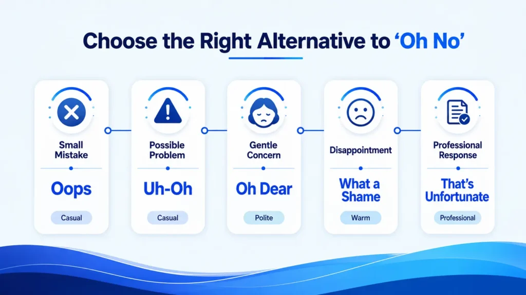 Guide to choosing the right alternative to oh no for concern, surprise, disappointment, or professional situations