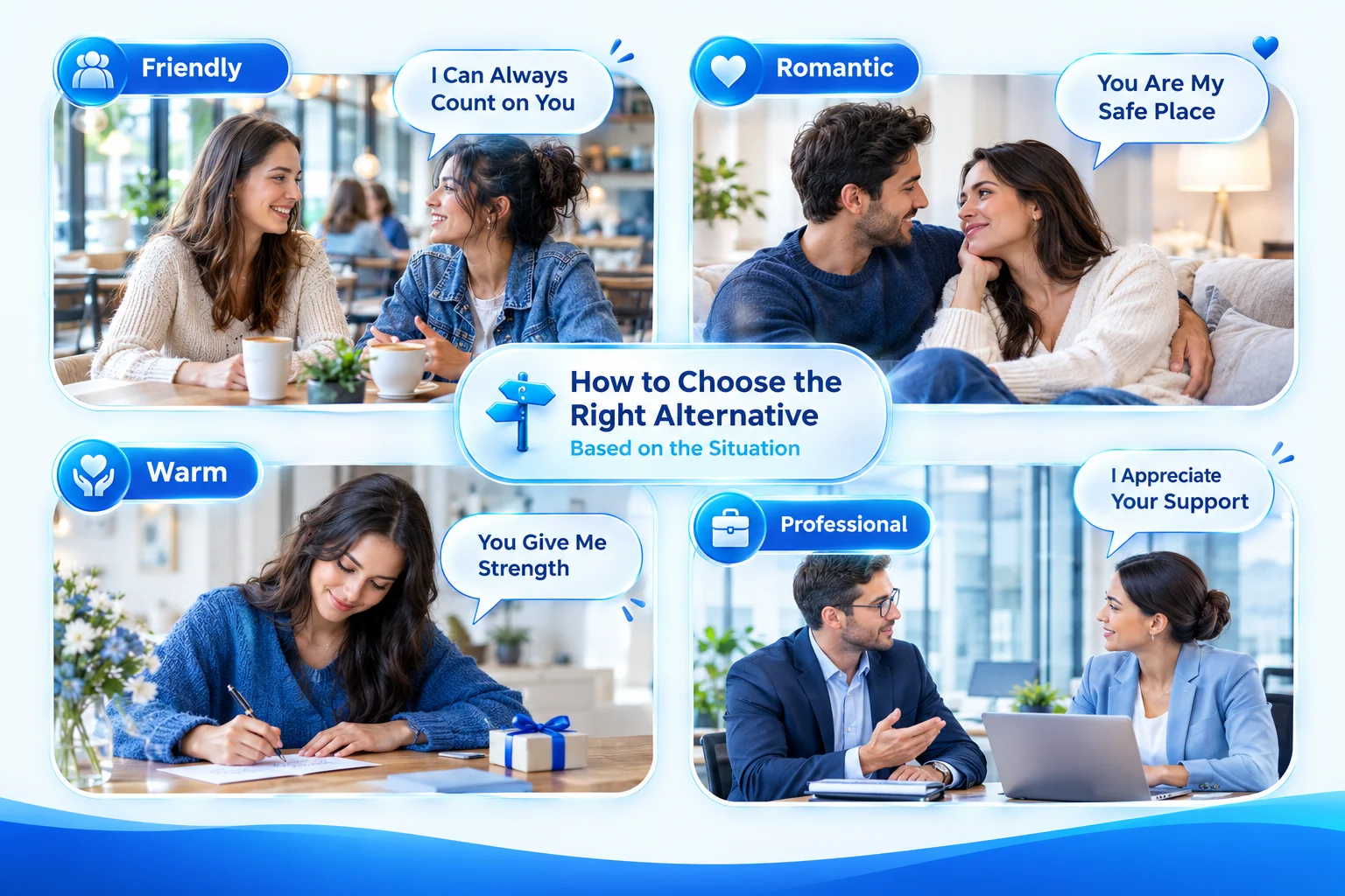 Guide showing which alternative to you are my rock fits casual, friendly, romantic, and professional situations