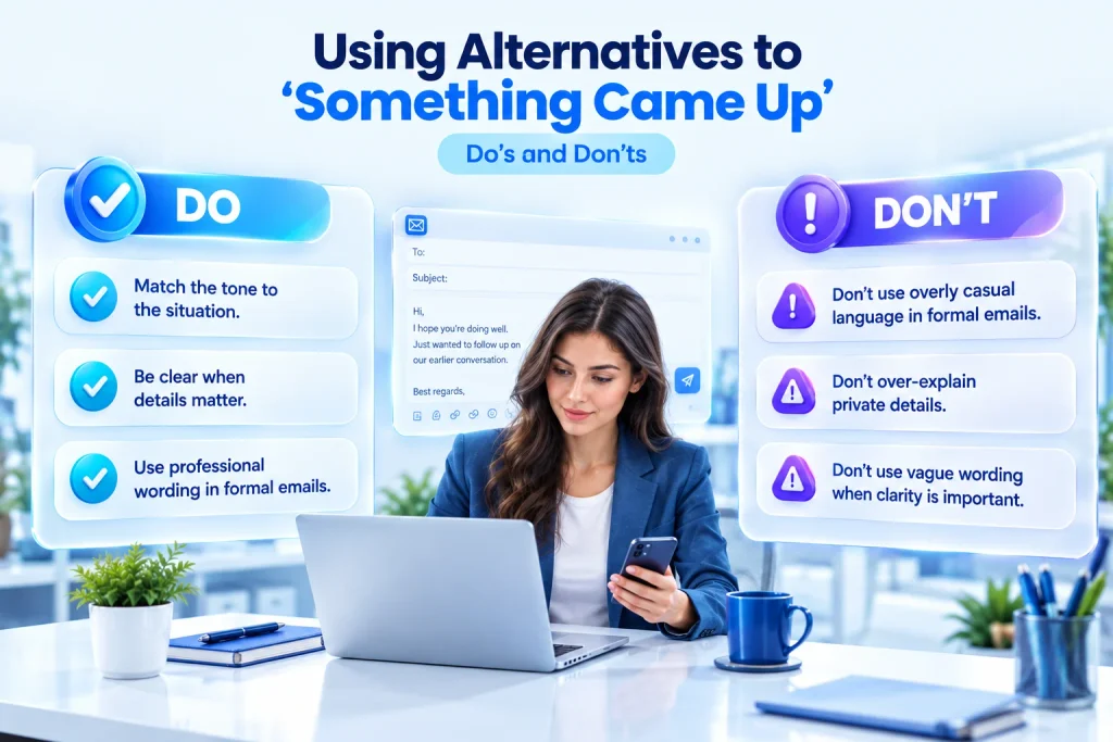 Dos and don'ts for saying something came up in professional and casual communication