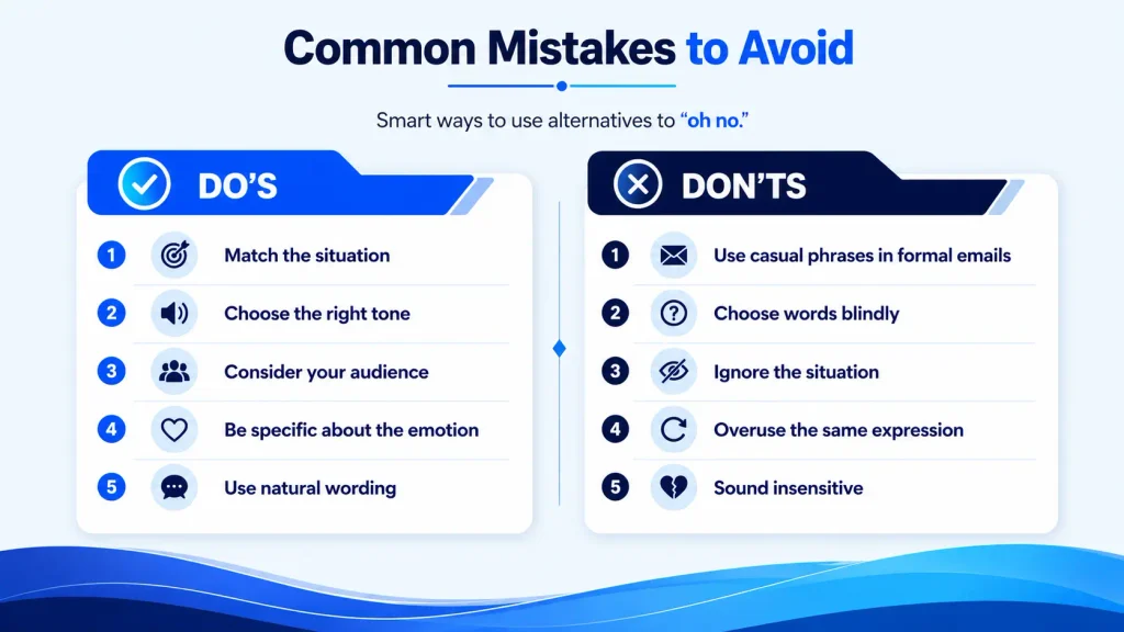 Do’s and don’ts for choosing alternatives to oh no based on tone, context, and audience