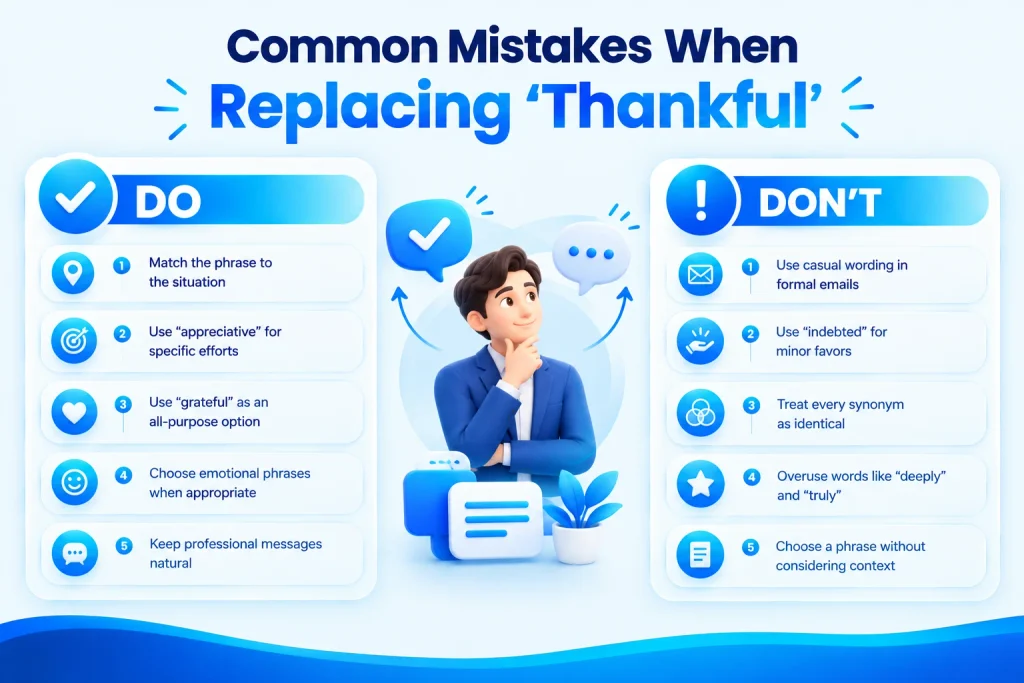 Common mistakes when replacing thankful with other gratitude expressions