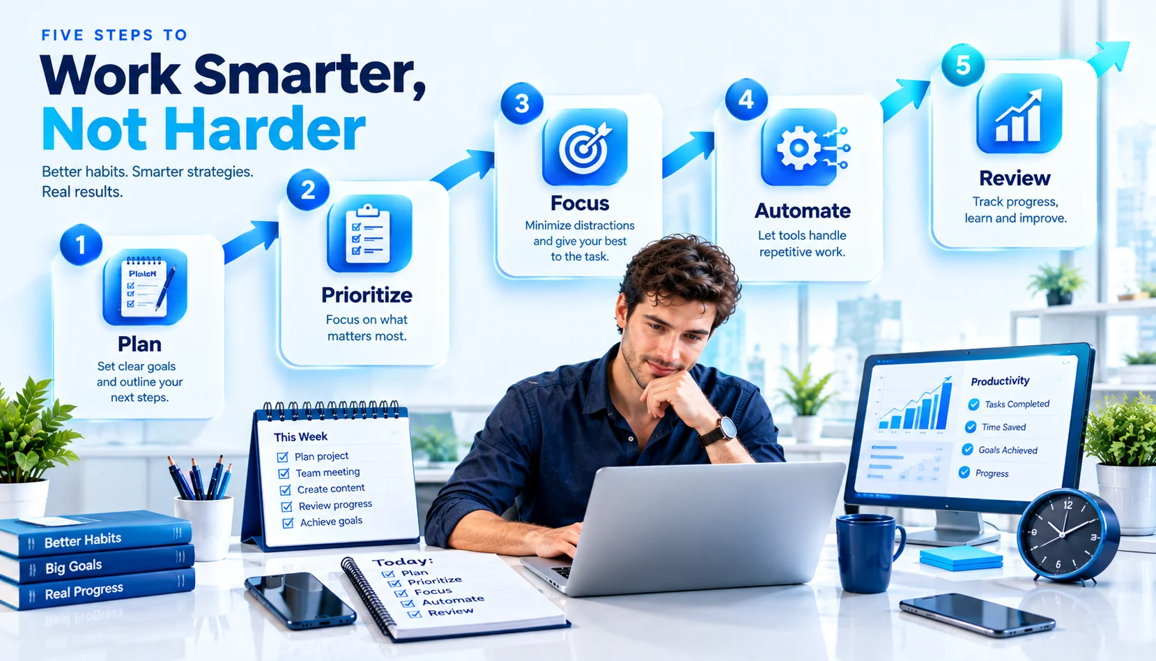 Five-step workflow for working smarter through planning prioritization focus automation and review