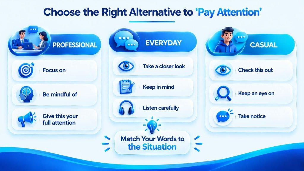Formal and casual alternatives to pay attention