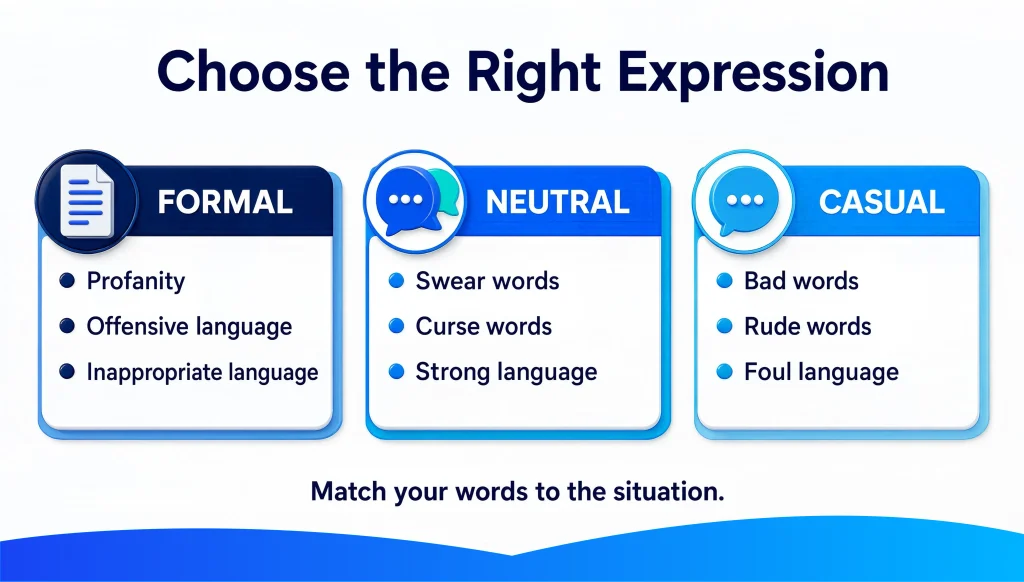 Formal casual and neutral alternatives to the phrase bad words