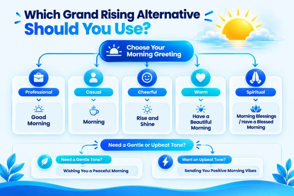 Grand rising alternatives tone guide for professional, casual, friendly, warm, and polite situations