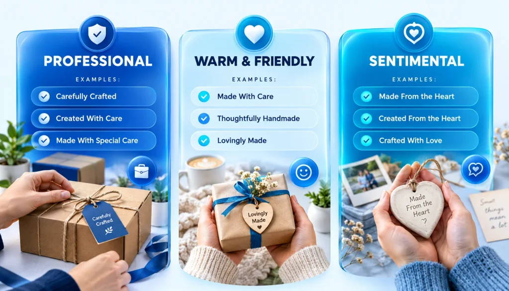Tone comparison of handmade with love alternatives from professional to warm and sentimental
