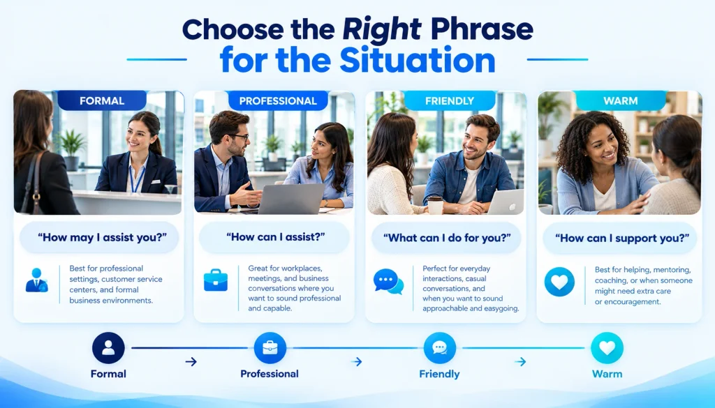 Professional friendly and formal alternatives to how can I help you