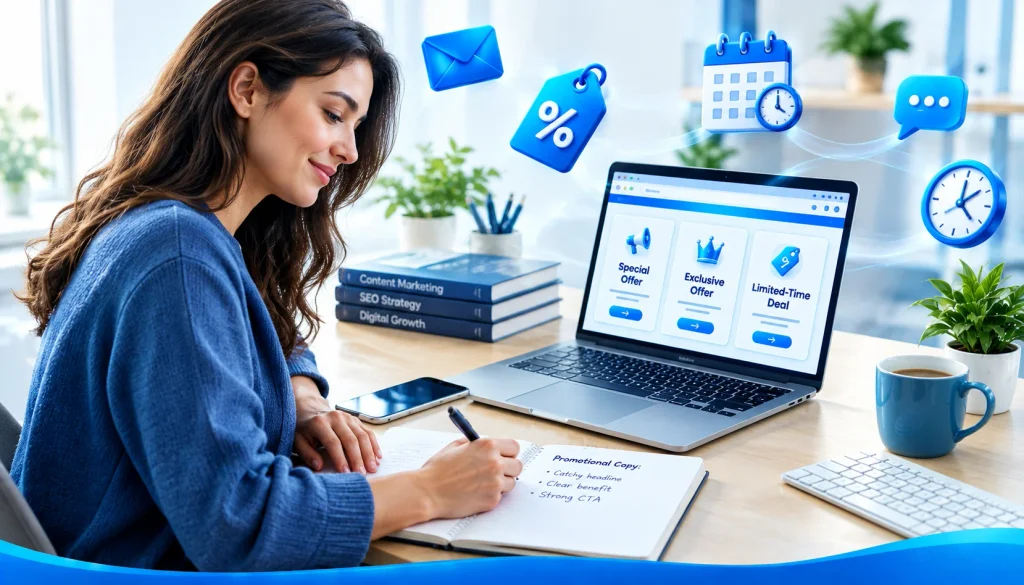Content marketer writing promotional copy for a limited-time offer