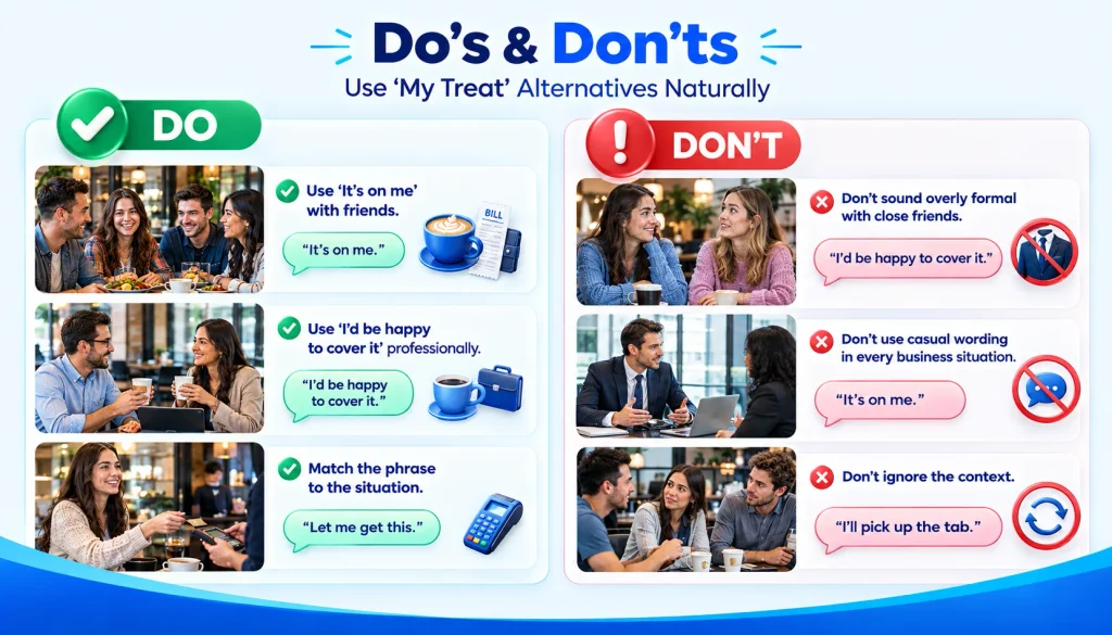 Dos and don’ts when using alternatives to my treat in English