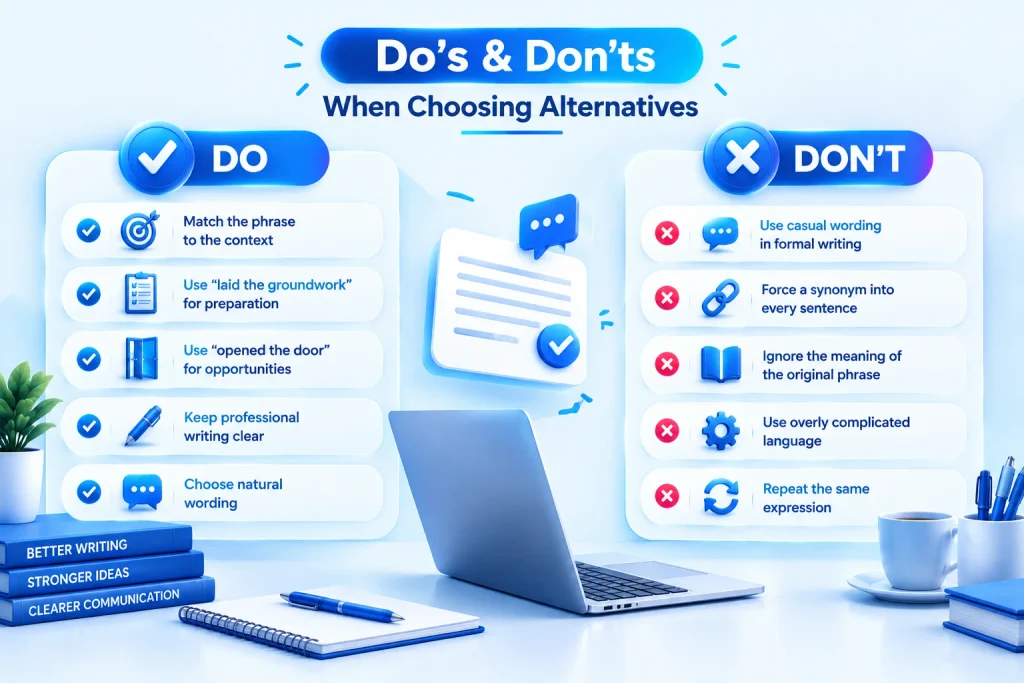 Dos and don'ts for using alternatives to paved the way in professional writing