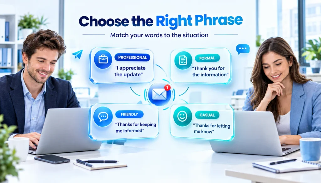 Professional and casual alternatives to thanks for the update