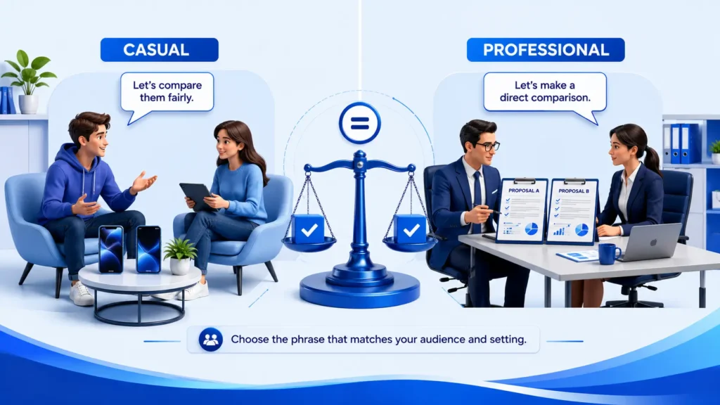 Professional and casual alternatives for apples-to-apples comparisons shown in a communication infographic