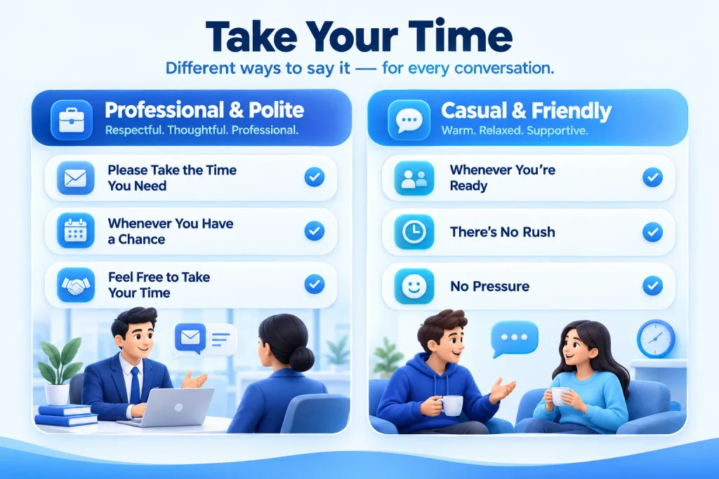 Professional and casual ways to say take your time