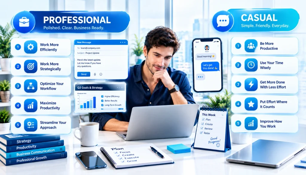 Professional and casual alternatives for saying work smarter not harder