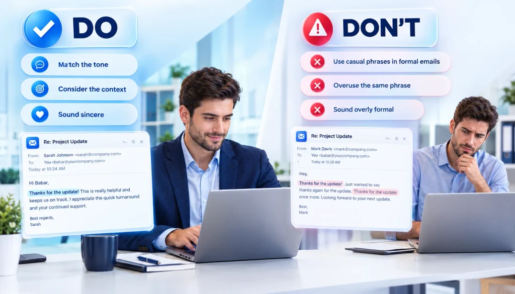 Do’s and don’ts when choosing alternatives to thanks for the update