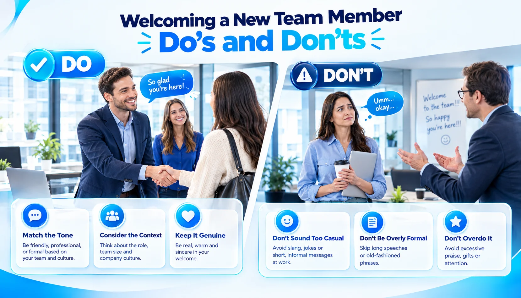 Common mistakes when welcoming a new team member with professional workplace phrases