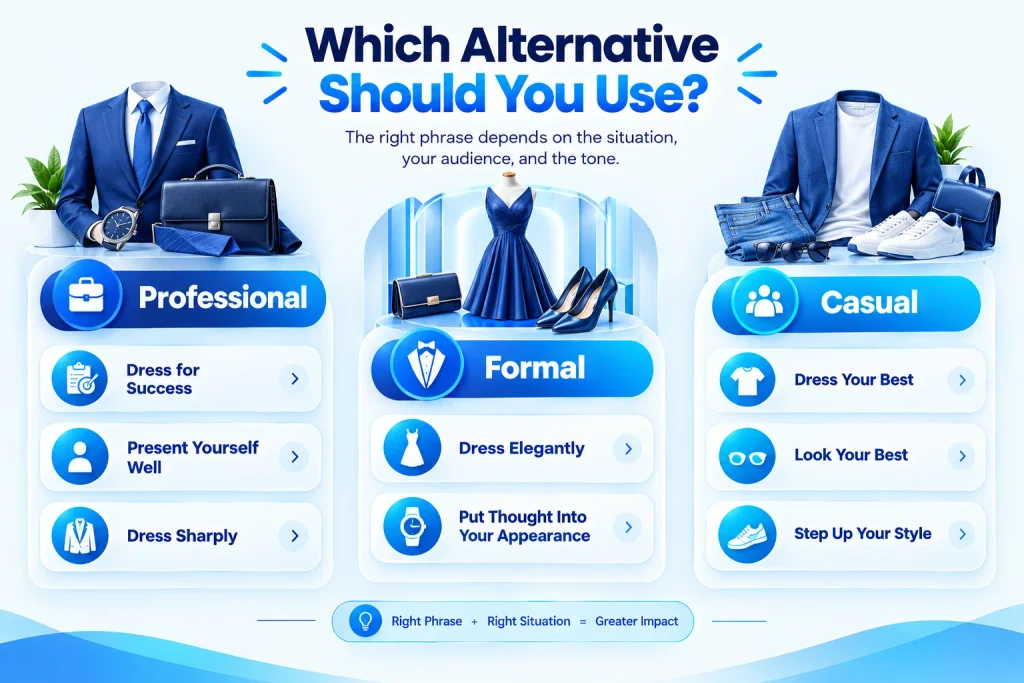Which alternative to dress to impress should you use for professional formal and casual situations
