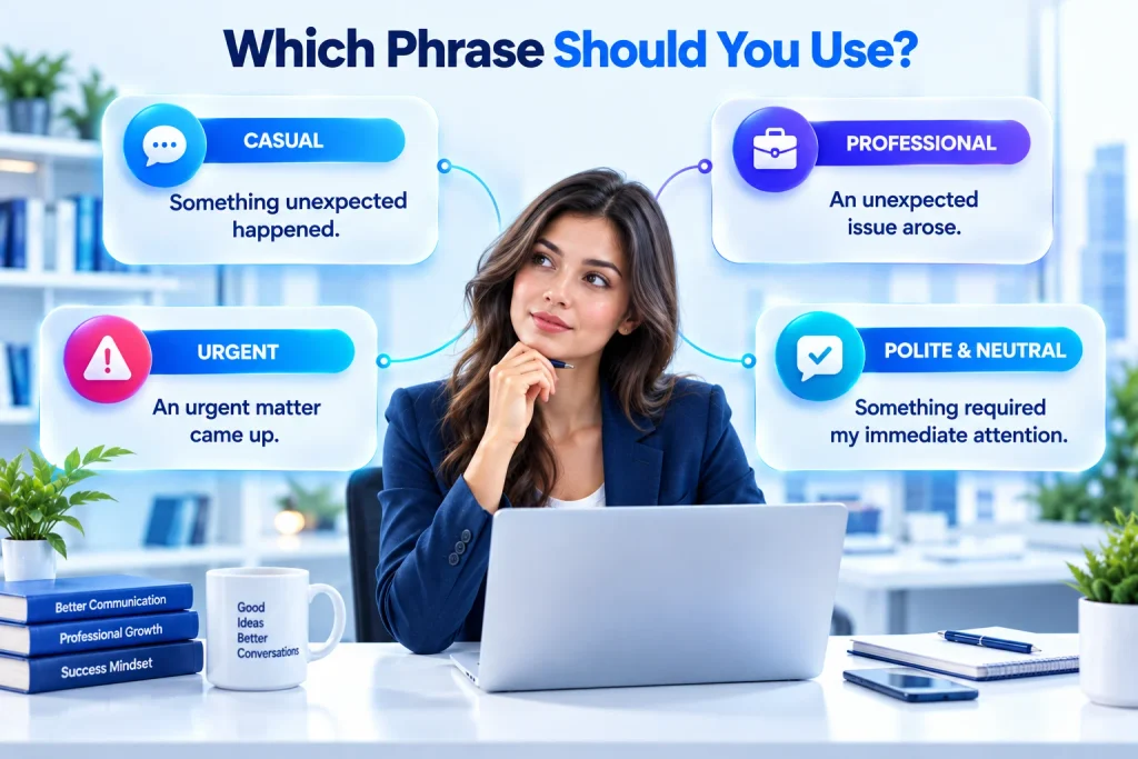 Choosing the right alternative to something came up based on tone and situation