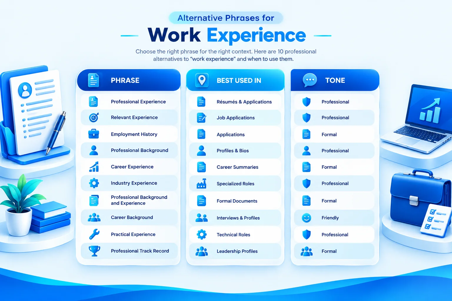 Comparison of 10 alternatives to work experience and their best uses