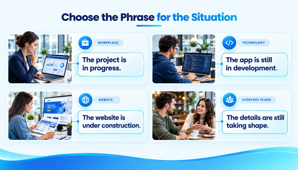 Examples of work in progress alternatives in professional and everyday situations