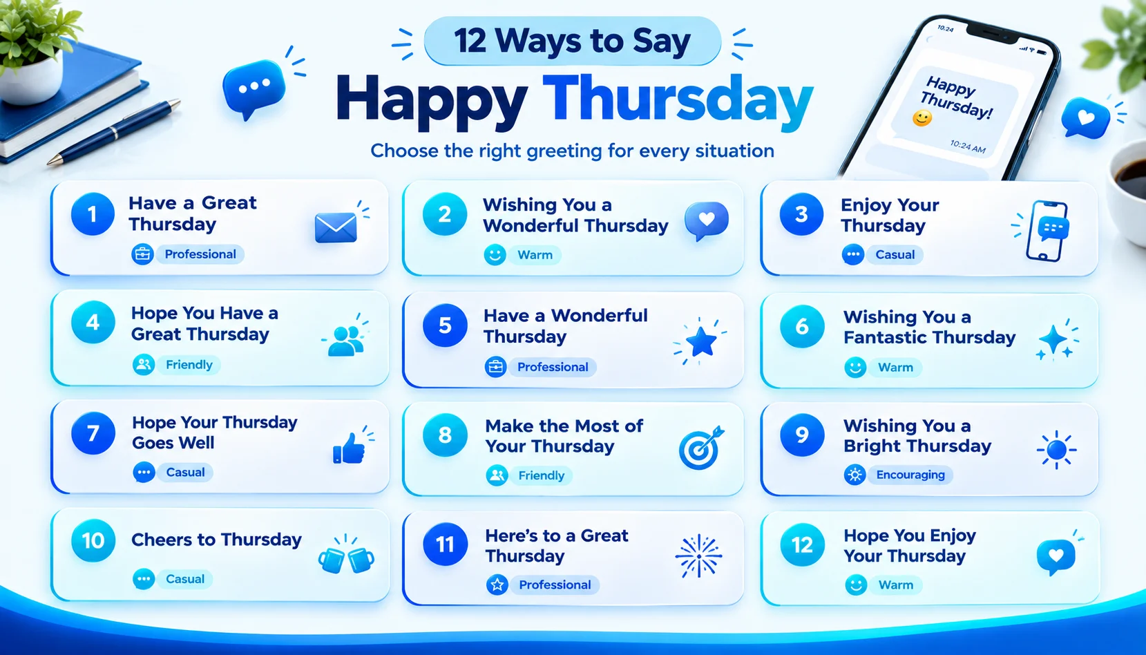 12 best ways to say Happy Thursday including professional, friendly, warm, and casual alternatives