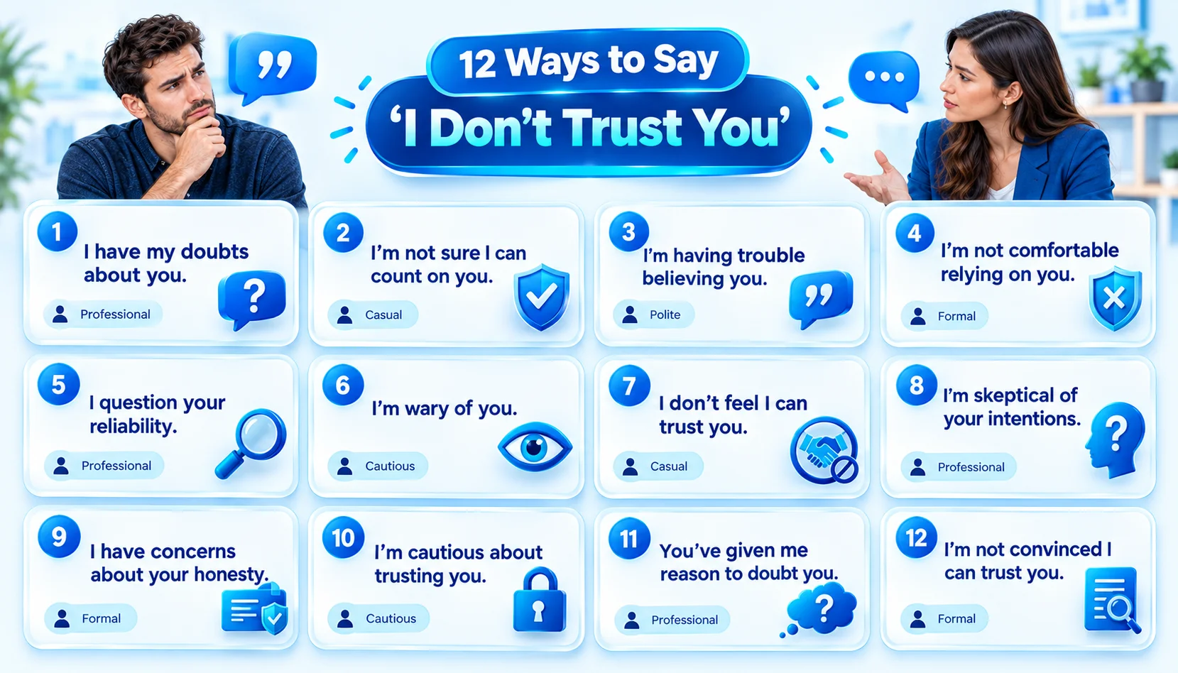 12 ways to say “I don’t trust you” with polite, professional, and casual alternatives