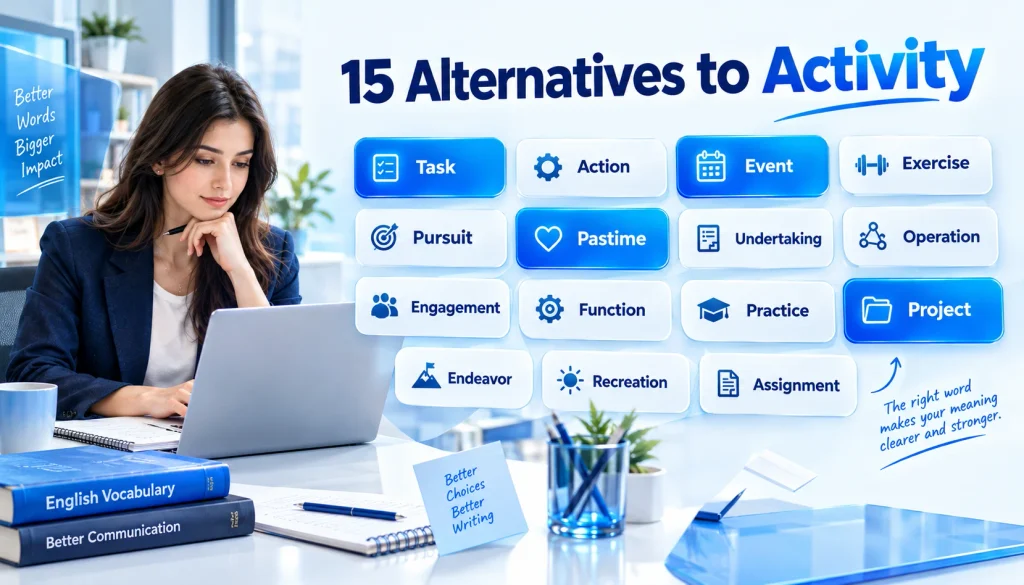 15 alternatives to activity including task, action, event, exercise, pursuit, pastime, and project