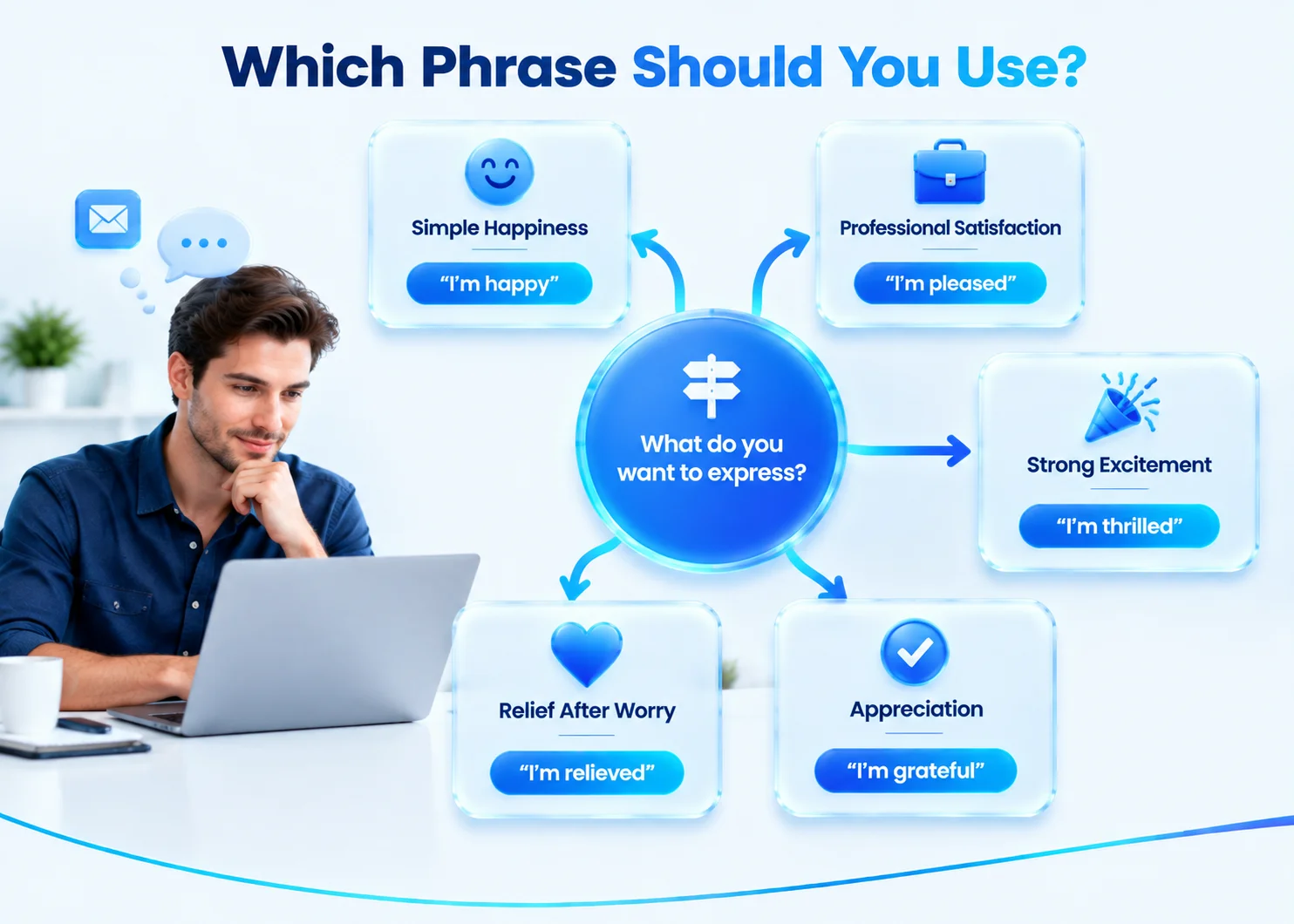How to choose the best way to say “I’m glad” for casual, professional, grateful, relieved, and enthusiastic situations