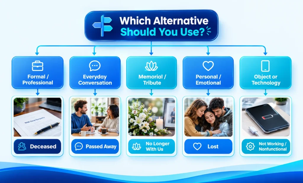 Guide to choosing the right alternative to dead based on tone and situation