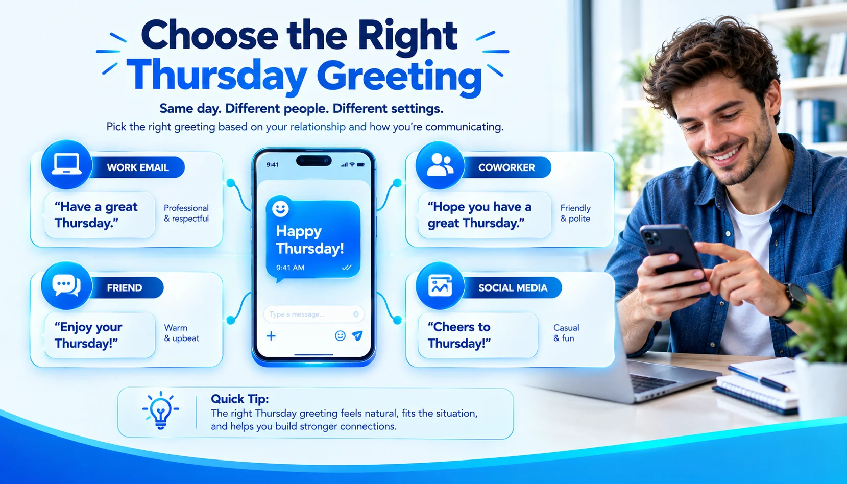 How to choose the right Thursday greeting for work, friends, texts, and professional emails