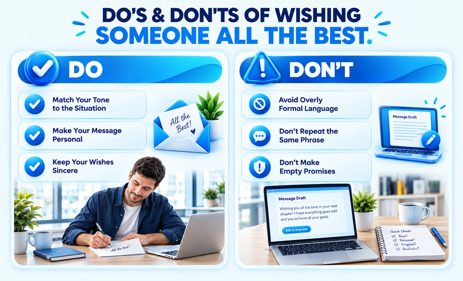 Do’s and don’ts for choosing natural and appropriate good-wishes phrases.