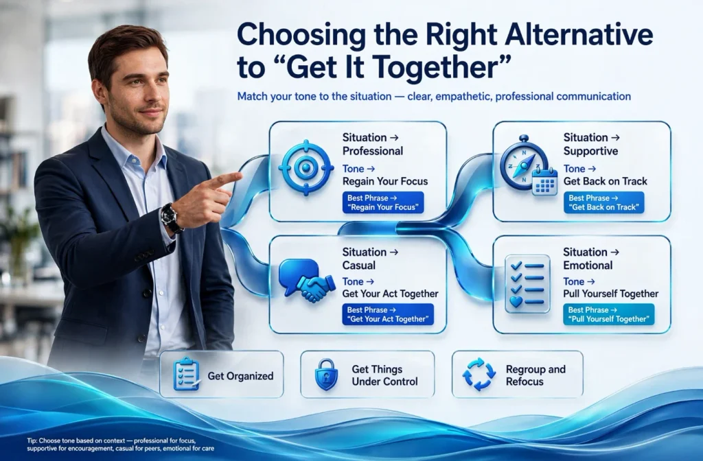 Situation-based guide to choosing the right alternative to “get it together”