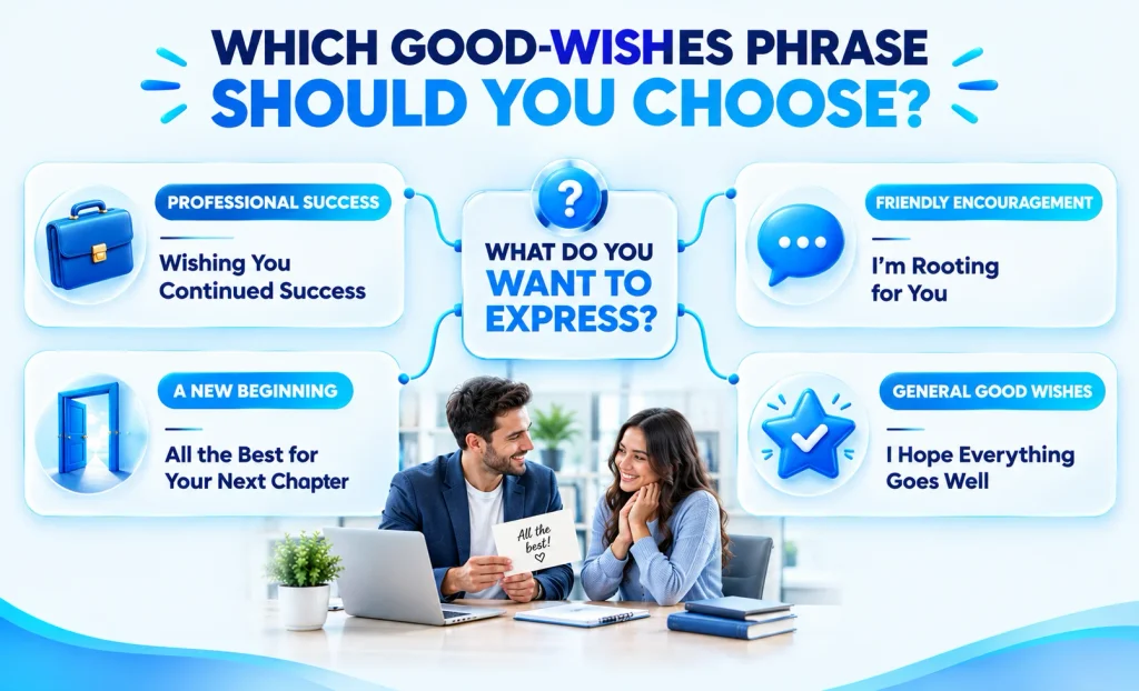 Decision guide for choosing the right good-wishes phrase for professional, friendly, and personal situations.