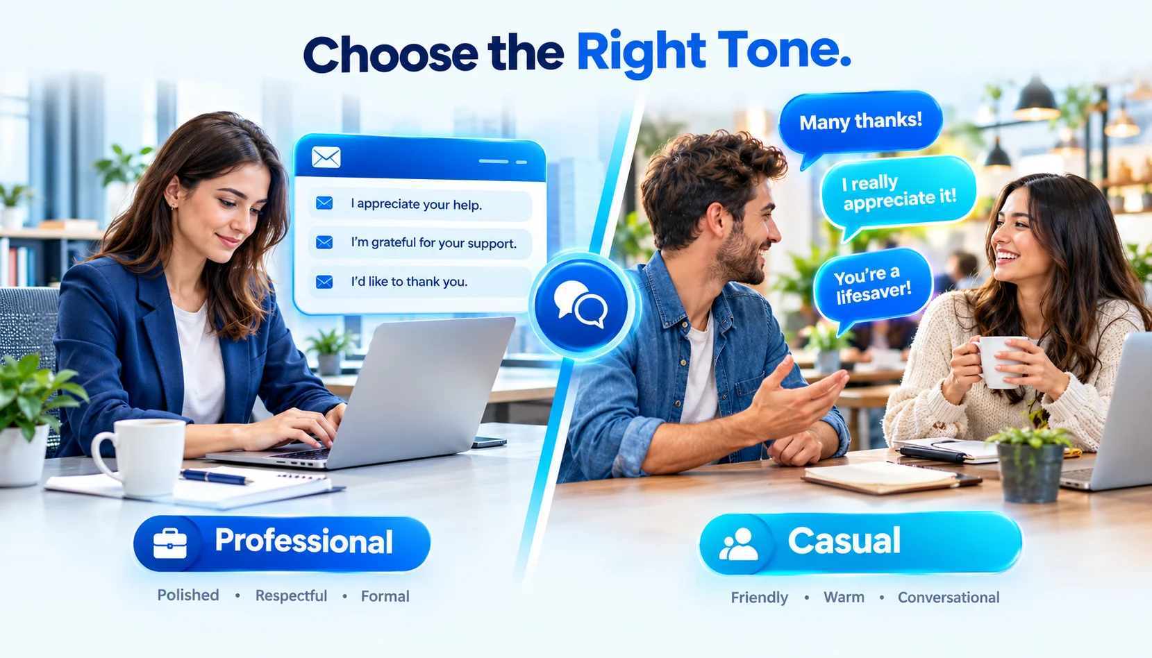 Professional vs casual ways to express thanks in emails and conversations
